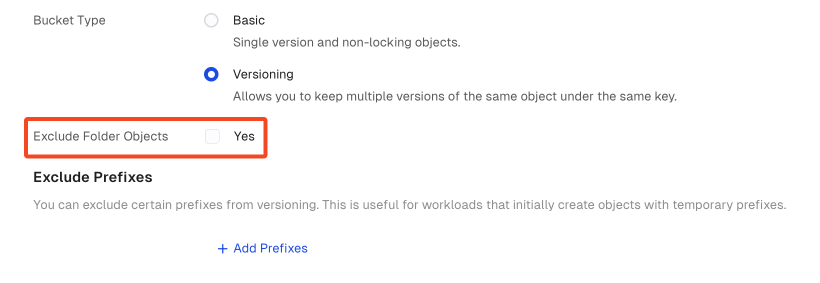 Exclude folders objects checkbox