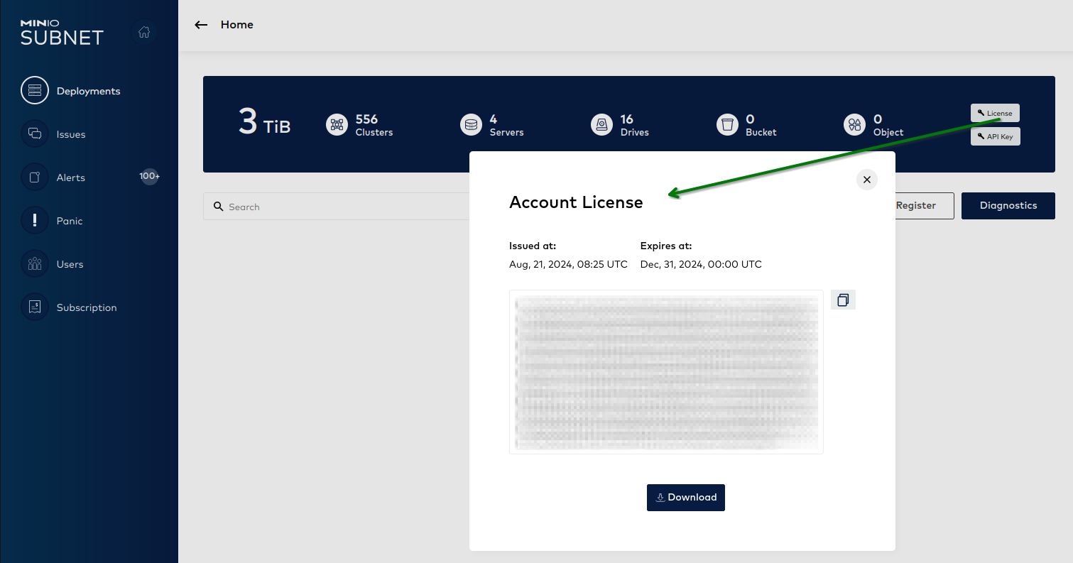 An image of the SUBNET license pop-up.