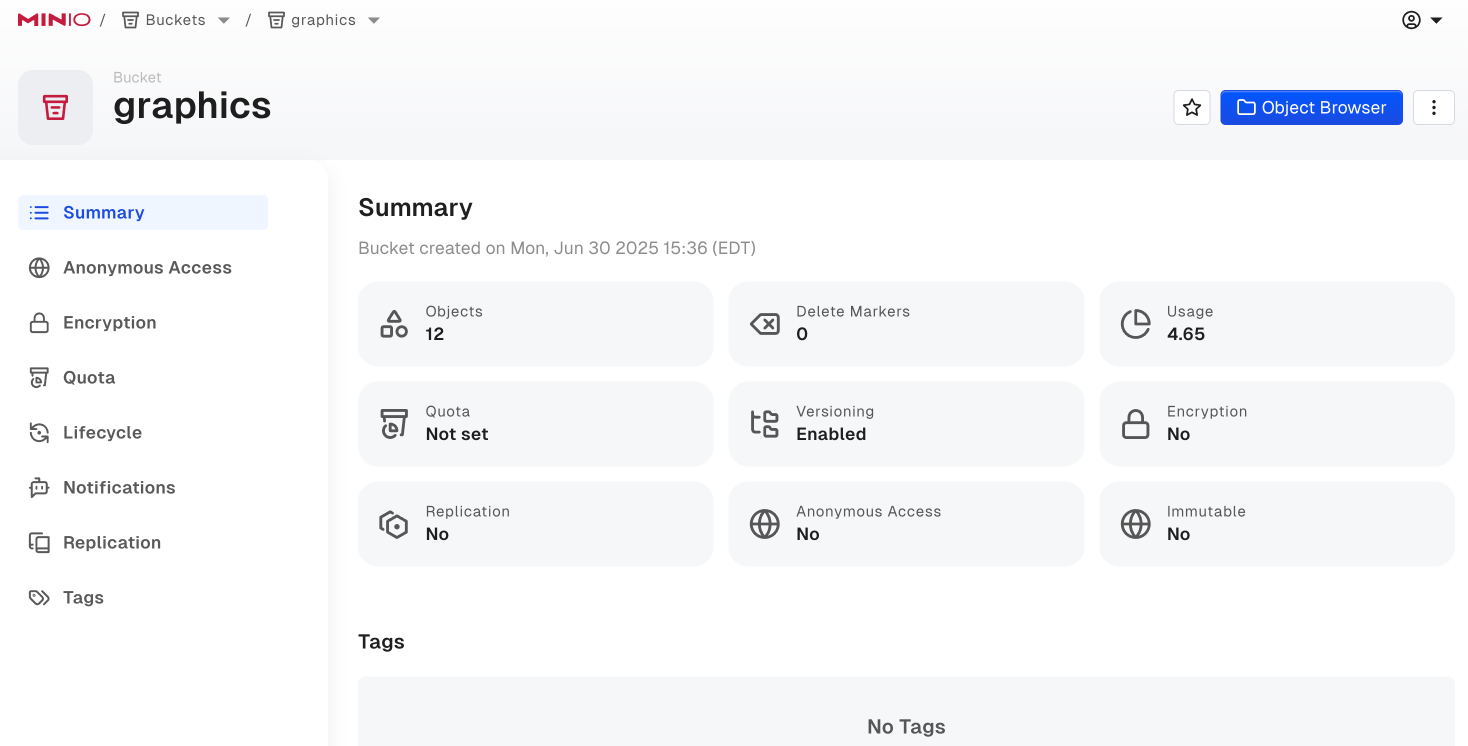 MinIO AIStor console bucket management
