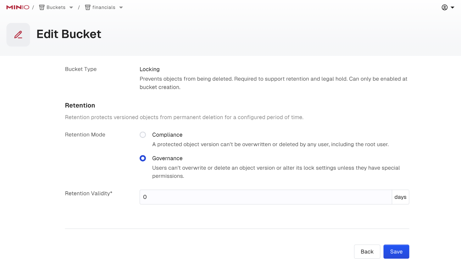 MinIO AIStor edit locked bucket