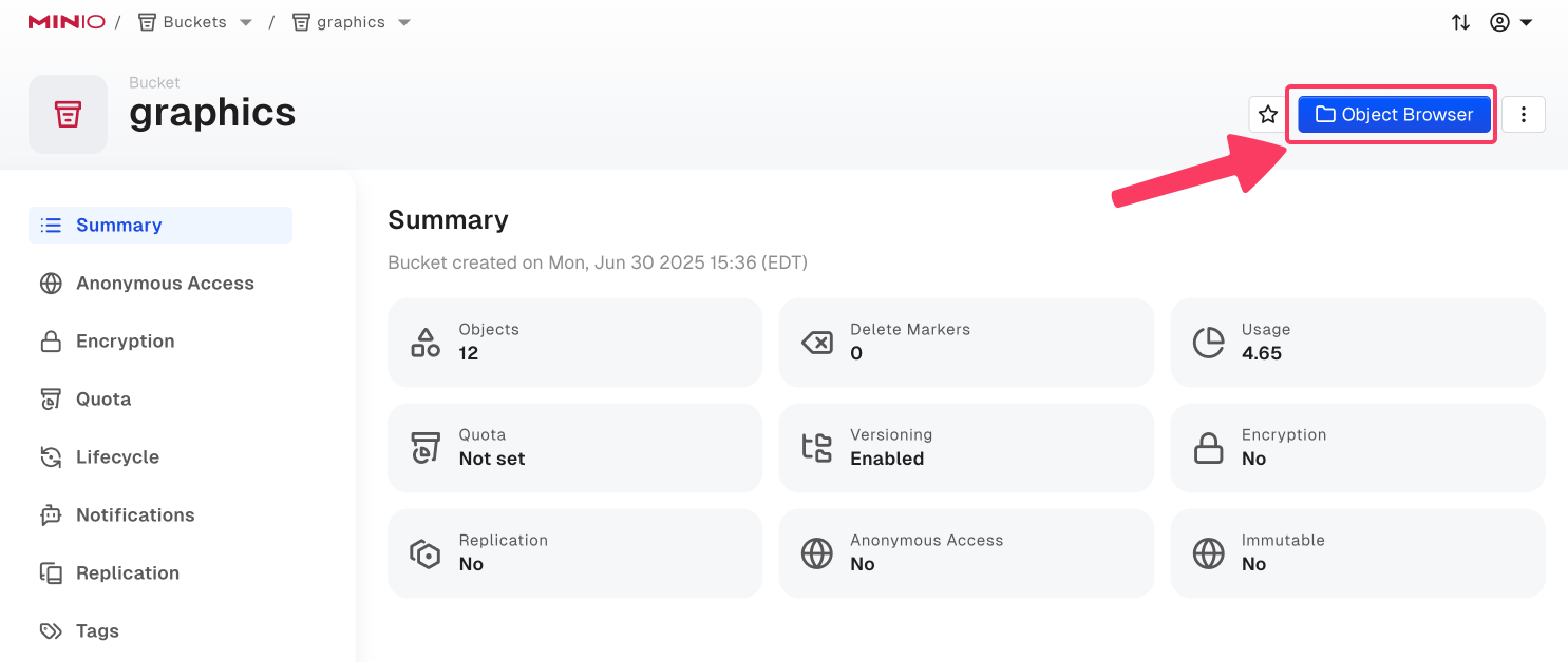 MinIO AIStor Console Bucket Object Browser